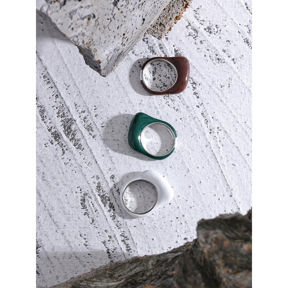 Yhpup biała zielona kawa emalia stal nierdzewna minimalistyczny INS elegancki pierścionek kobiety spersonalizowana biżuteria na palce