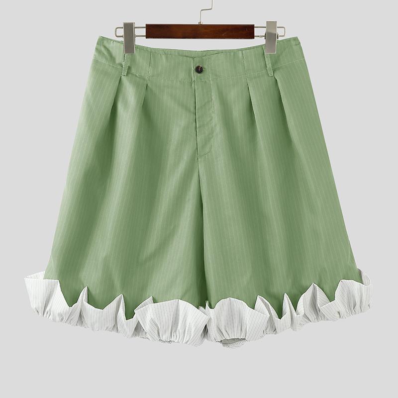 

INCERUN Men Zip-up Waist Striped Ruffled Hem Loose Half Pants Shorts 5XL зелёный