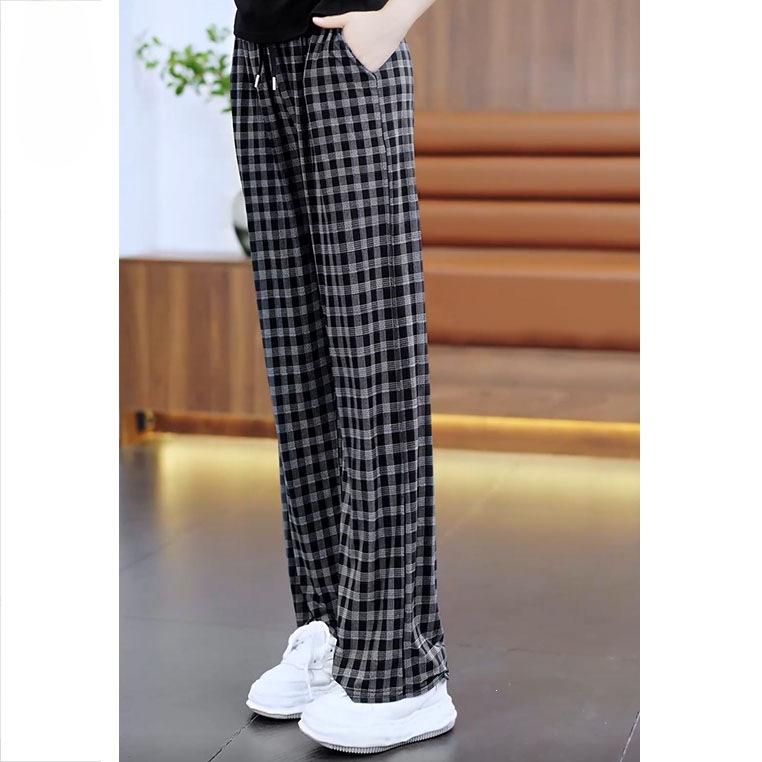 Thin Cool Plaid Ice Silk Summer Pants - Loose, Casual, Slimming, Plus Size, Sun Protection