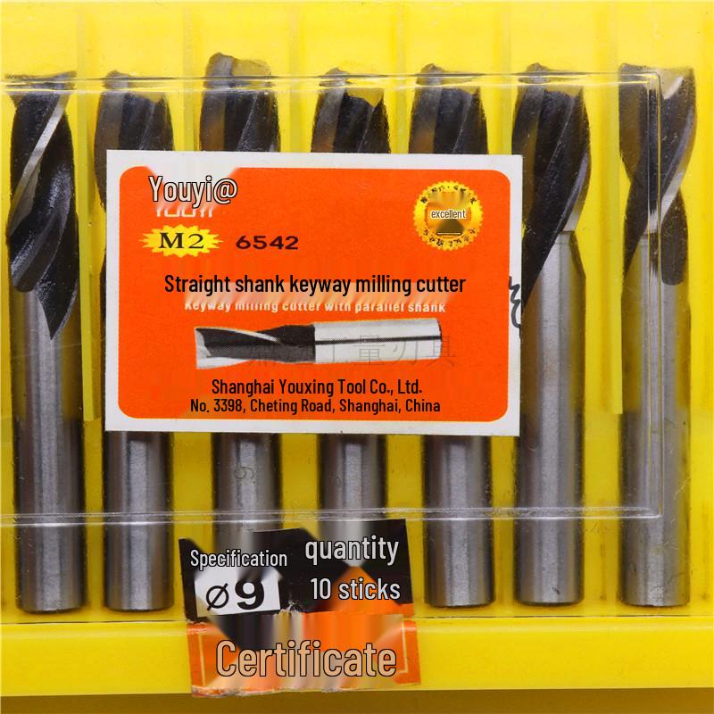High-Speed Steel Straight Shank Keyway Milling Cutter, Two-Flute, Sizes 4-13mm