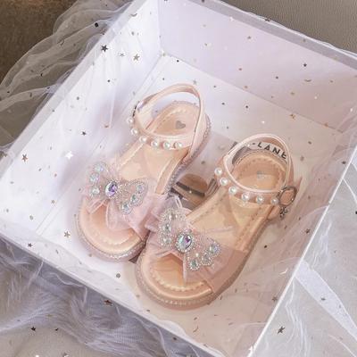 Mädchen Sandale Luxus Pailletten Kinder Sommersandalen für Hochzeitsfeier Mode Lässig Perle Kinder Prinzessin Flache Sandalen