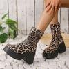 Fashion 2025 New Boots Leopard Thick High Heels Round Toe Platform Ankle Shoes Punk Goth Fashion Luxury Casual Comfy Platform Wome Boot