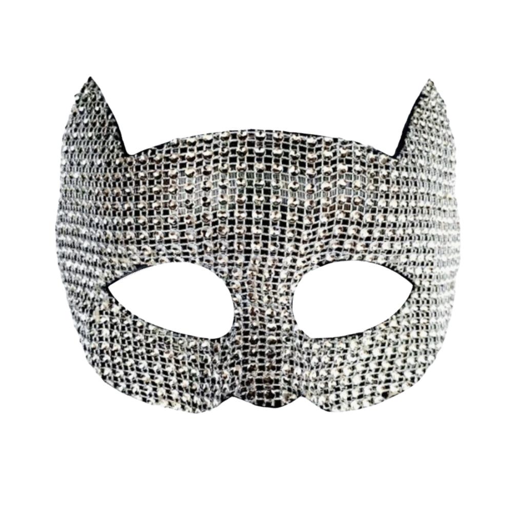 Fashion Plastic Halloween Mask Rhinestone Shiny Cat Ear Half Face Mask Sparkly Lightweight Masquerade Eye Mask Cosplay серебряный