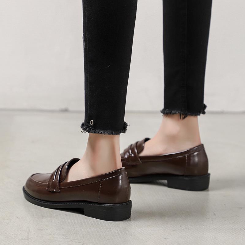Brown Oxford Single Shoes Women British Dress Brown Leather Shoes Student Slip On Microfiber Creepers Soft Comfy Flats Loafers
