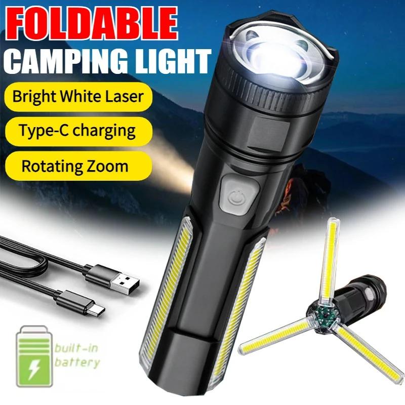 2800mAh Strong Light Outdoor LED Flashlight Rotating Zoom Portable Rechargeable LED COB Camping 5 Modes Multi Functional Lantern