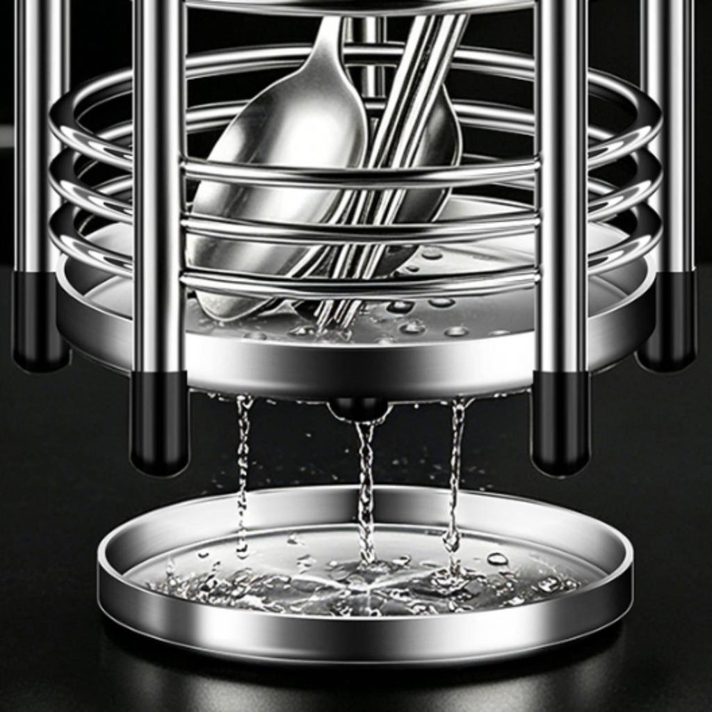 Utensil Holder with Drainage Tray Ventilated Chopsticks Organizer Silver