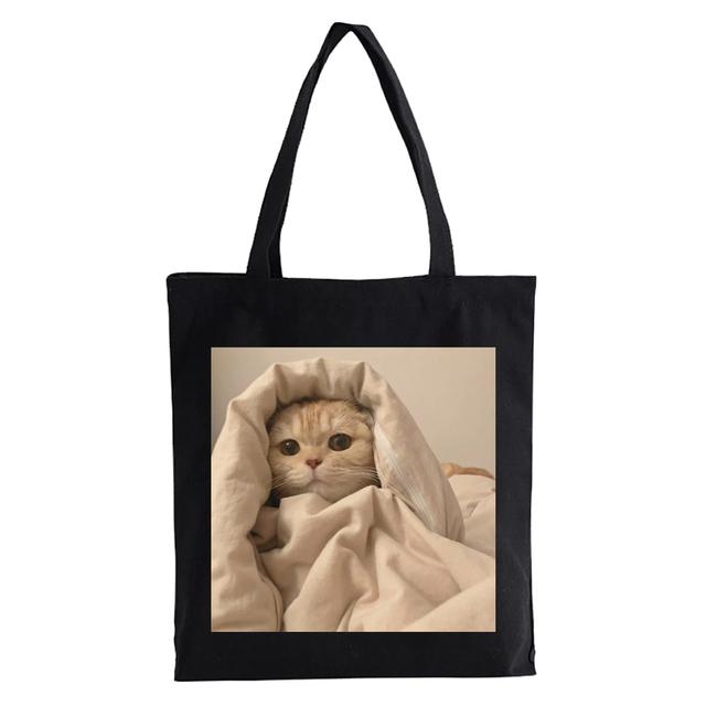 Cute Cat Shopper Bag Kawaii Women Large Canvas Tote Cartoon Cat Eco Reusable Shopping Bag Female Handbag