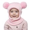 Pompom Baby Winter Hat Scarf One-piece Kids Knitted Beanie Warm Ears Neck Children Bonnet Infant Cap for Girls Boys 1-5Y