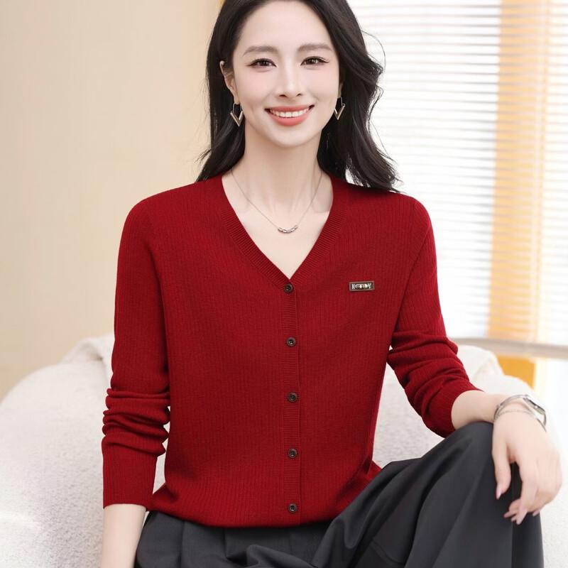 Hengyuanxiang Women's V-Neck Wool Knit Cardigan