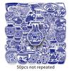 50 Chinese Style Blue & White Porcelain Stickers - Waterproof Graffiti Decoration for Journals & Cups