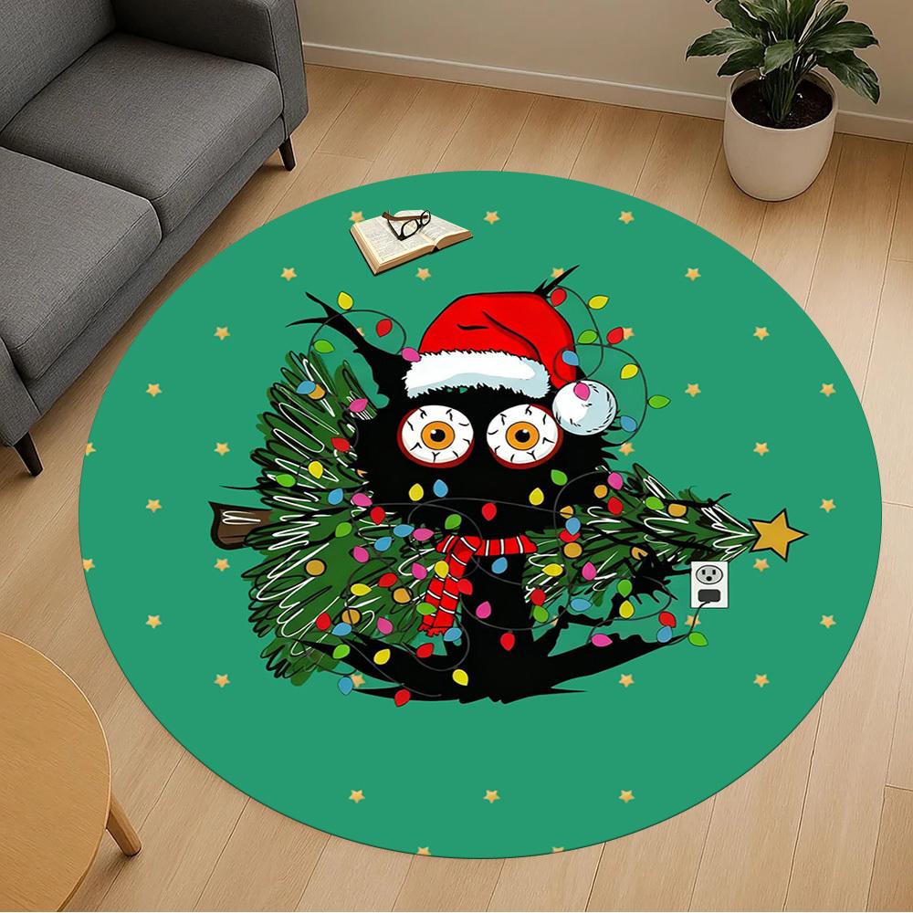 1pc Christmas Cat Round Chair Mat Office Area Rug - Non-Slip, Floor Mat for Office, Bedroom, Ideal Home Decor Gift C0112026