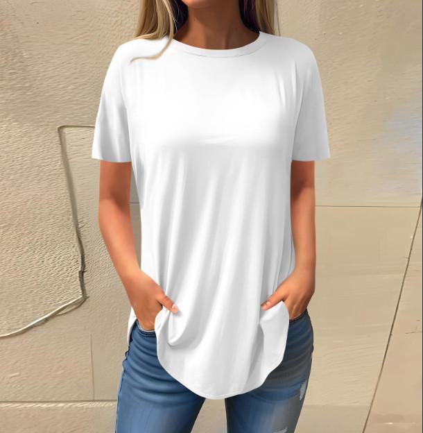 Moda dame ocazional umăr pozitiv decolteu rotund culoare solidă cu mânecă scurtă pulover Top
