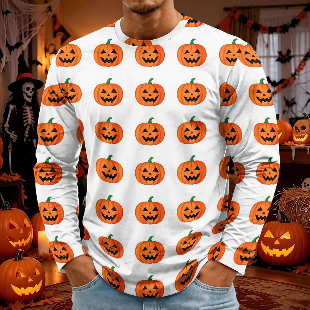 Men's Halloween Long Sleeve T-Shirt Neck Loose Fit Casual Versatile Top