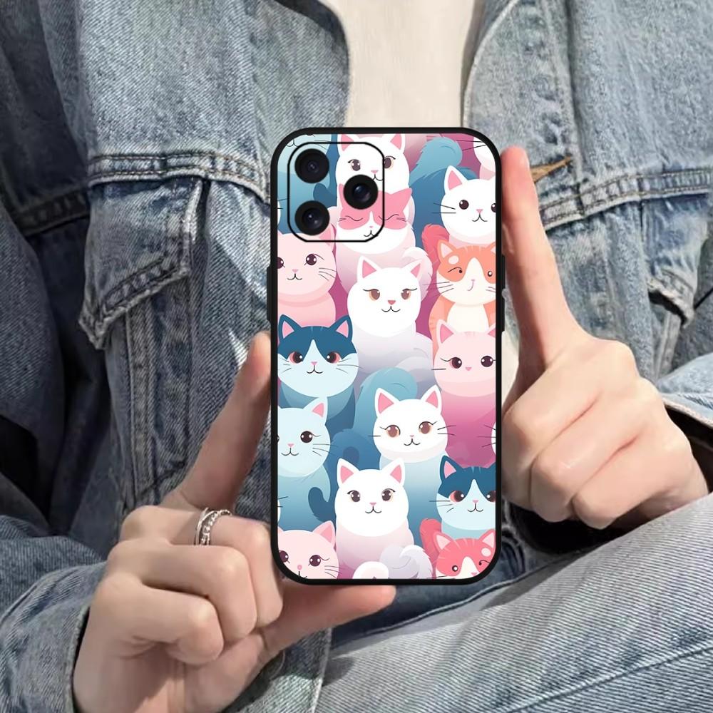 

Милый чехол для телефона с рисунком кота для iPhone Mini 11 12 13 14 15 Pro XS Max X Plus SE XR черный мягкий чехол iPhone13PRO