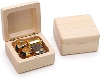 Mini Caja de Música de Madera con Mecanismo, Cuerda Manual de 18 Notas, Chapada en Oro (Arce, Cañón)