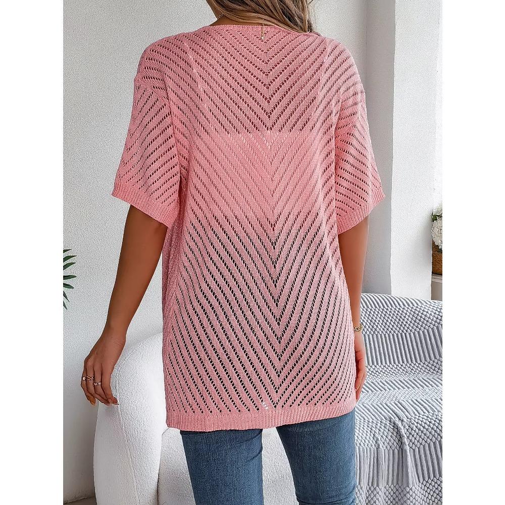 Spring Summer Knitted Cardigan 2026 Casual Solid Color Hollow Out Sun Proof Tops for Women Khaki Black Pink Valentine's Day