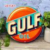 Vintage Metal Tin Sign Round Gulf Oil Brand Wall Art Garage Cafe Decor