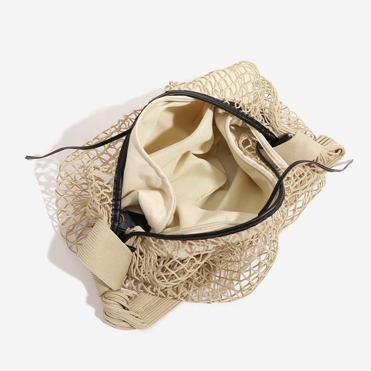 Beach Vacation Contrasting Mesh Bag, Cow Horn Bag, Women's Handbag, One Shoulder Crossbody, Hand Woven Bag, Fishing Net Armpit Bag