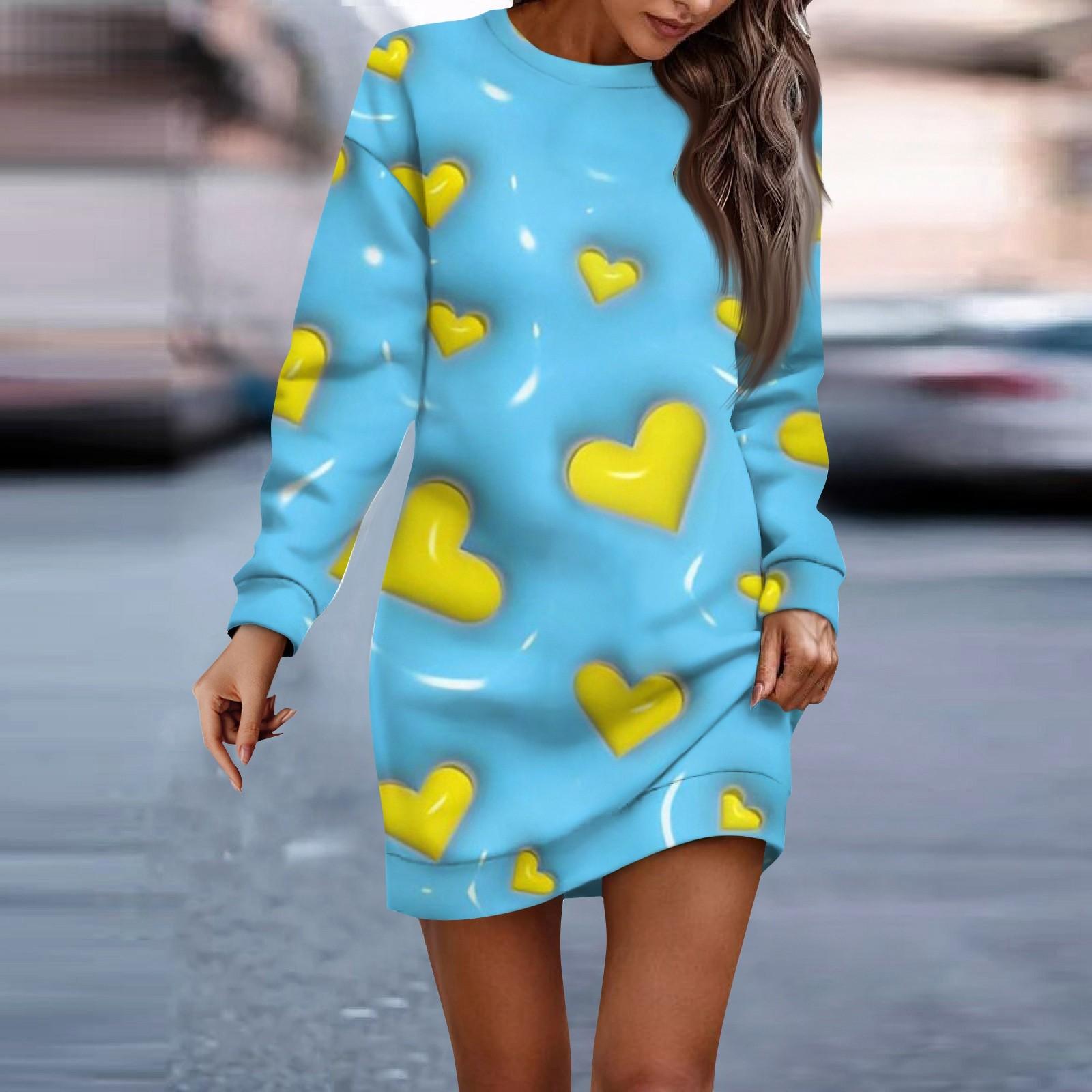 

Женское повседневное платье с круглым вырезом и длинными рукавами на День святого Валентина для пар L синий