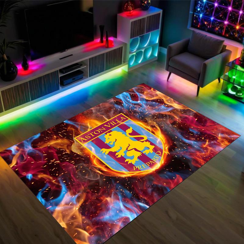 Aston Villa Football Design Crystal Velvet Carpet Cozy Non?Slip Printed Rug For Bedroom Living Room Entrance