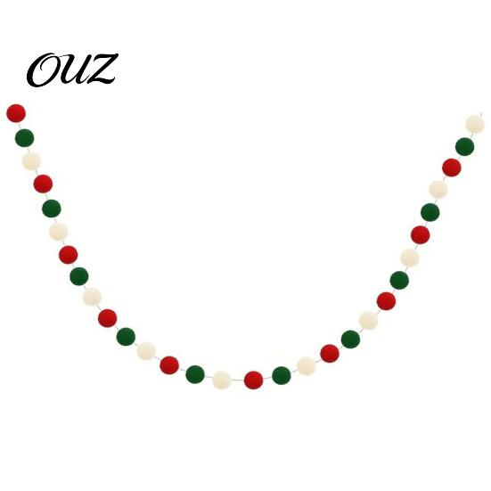 Christmas Tree Embellishment 78.8 Inch Pom Garland, Red Green White 20/30 Pompom Xmas Party Wall Decor Balls Garland Ornaments for Tree, Fireplace,