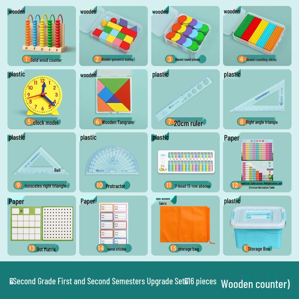 Elementary Math Manipulatives Set: First & Second Grade Abacus Learning Kit