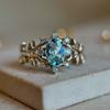 New gold-plated ring with aquamarine gemstones Leaf-shaped creative women's ring, simple and stylish