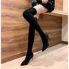New Women High Heels Slip On Over The Knee Sexy Long Boots Female Platform Ankle Patchwork Flock Two Ways Wear Plus Size 35-42