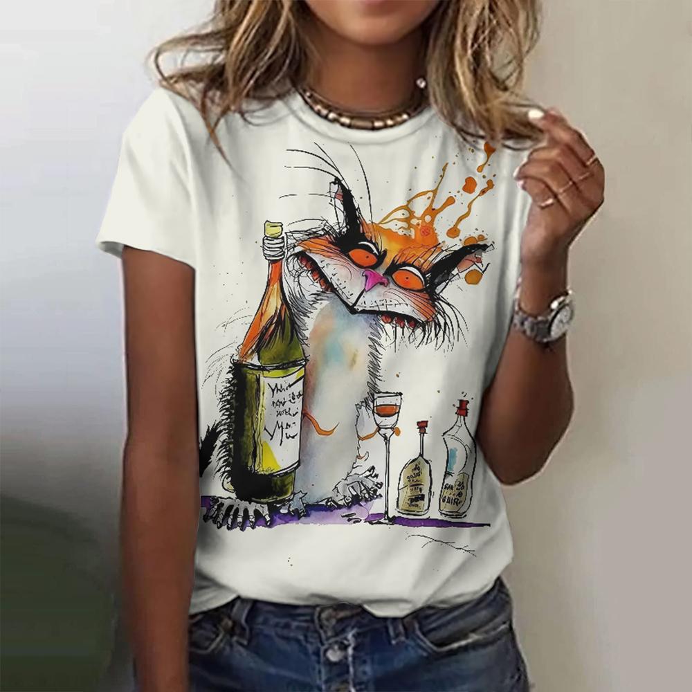Cartoon Women's T-Shirts Cat 3d Print T-Shirt Harajuku Anime Casual Short Sleeve Top Tee O Neck Oversized Female Clothing Summer