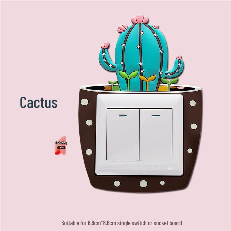 

Washable 3D Luminous Cactus Cartoon Socket Cover Sticker - Waterproof & Creative Home Decor 8.6x8.6 CM