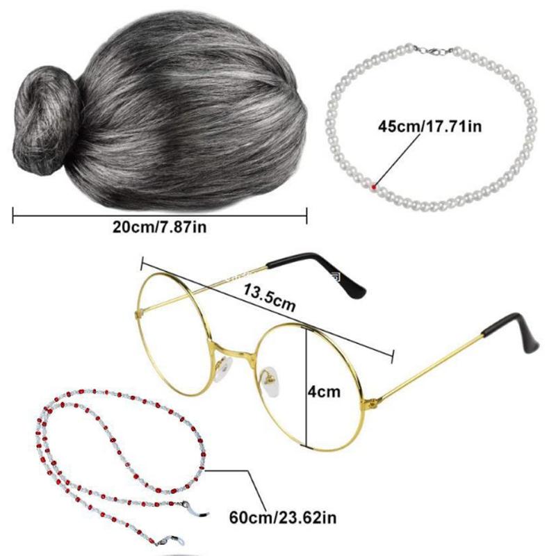 80er Cosplay Oma Perücke Halskette Sonnenbrillen Set Für Bar Ktv Auftritt Party Accessoires