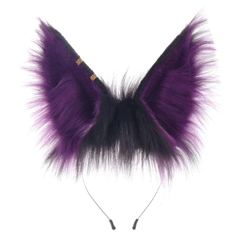 A52E Furry Plush Wolf Ear Headband Faux Furs Hairband for Women Girl Roleplay Activity