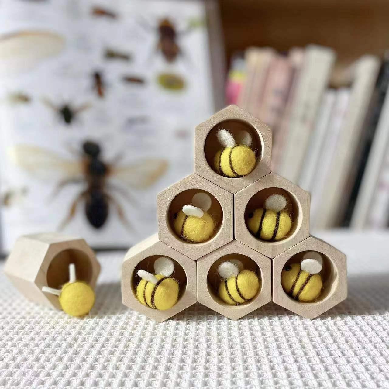 Bai Fen Bai Dolls And Toys Wooden Baby Simulation Clip Bee Puzzle Early Education Creative Building Block Honeycomb Stacking Music Catching Insects Matching Toys