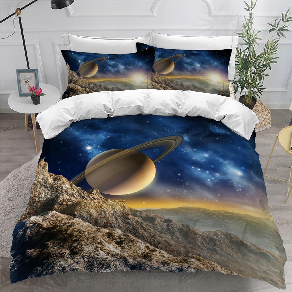 3D Fantasy Starry Sky Series Bedding Set Cosmic Planet Quilt Cover Pillow Case 2 or 3 Pieces AU240 * 270 Extra Large Size Home Decoration