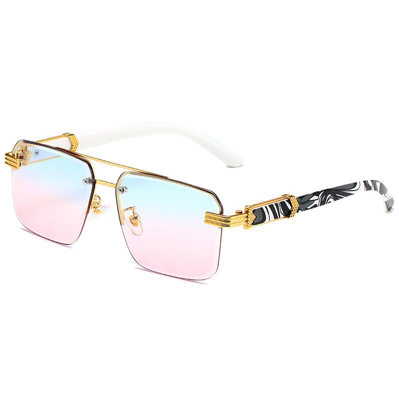 Marble Wood Mirror Legs Sunglasses Men Women Luxury Brand Square Frameless Gradient UV400 Shades