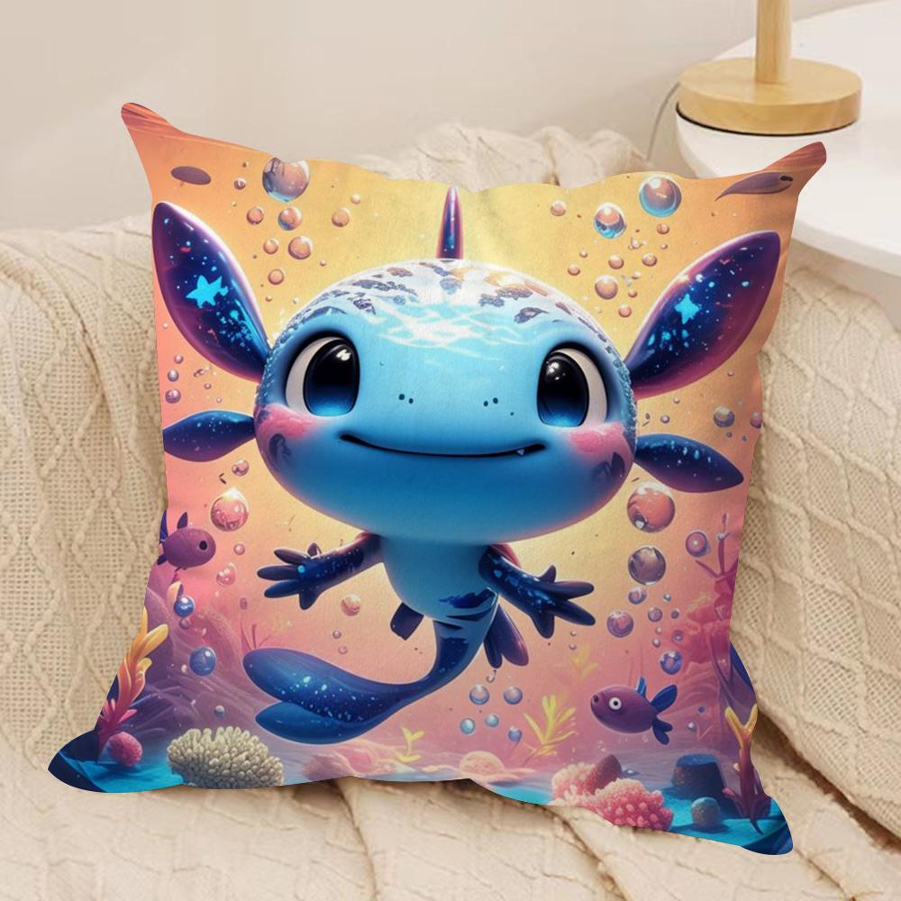 Cute Axolotl Cushion Cover Soft Plush Throw Pillow Cover  DoubleSided Decorative Cushion Case  Sofa Bedroom Home Decor