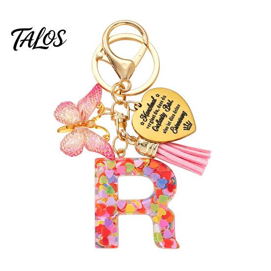 Talos Keychain Pendant, Sequins Initial Letter Charm Key Chain with Butterfly Tassel Stainless Steel Heart Design, A-Z Holder for Bag Purse Backpack