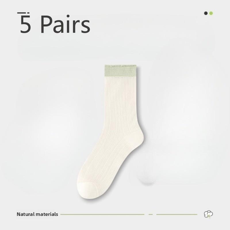 5 Pairs of Women Spring and Summer Ultra Thin Transparent Mesh Breathable Tube Ice Socks