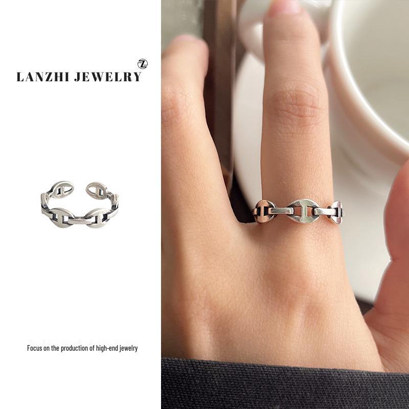 

Lan Zhi Minimalist 925 Sterling Silver Ring - Women s Pig Nose Design, Non-Fading Adjustable Opening