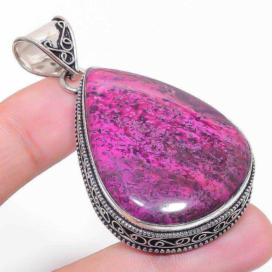 Přírodní Sugilit Drahokam 925 Sterlingové Stříbro Šperk Přívěsek 2.36" l9M22