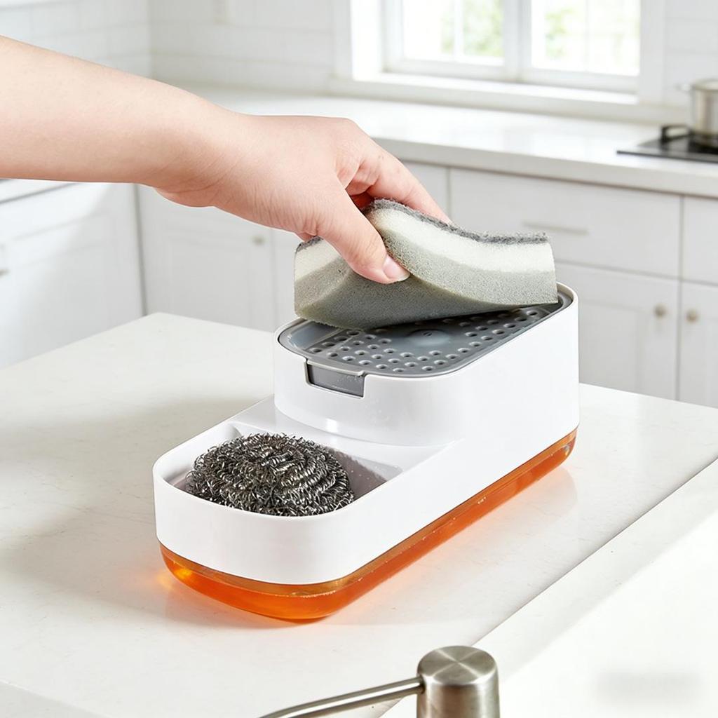 Enhanced Manual Soap Dispensing Dish Brush with Storage Box