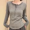 Korean Style Henley Collar Women's Slim Fit Long Sleeve Base Layer Top