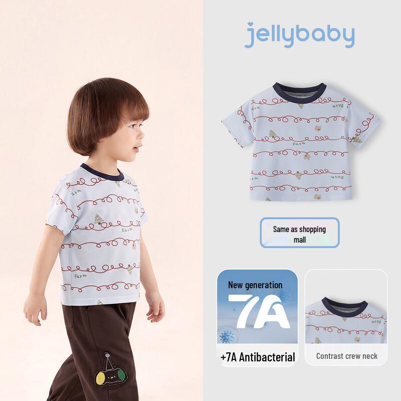 Детская футболка с коротким рукавом JELLYBABY для мальчиков, 7A, антибактериальная, мультяшная, color-block 110 синий