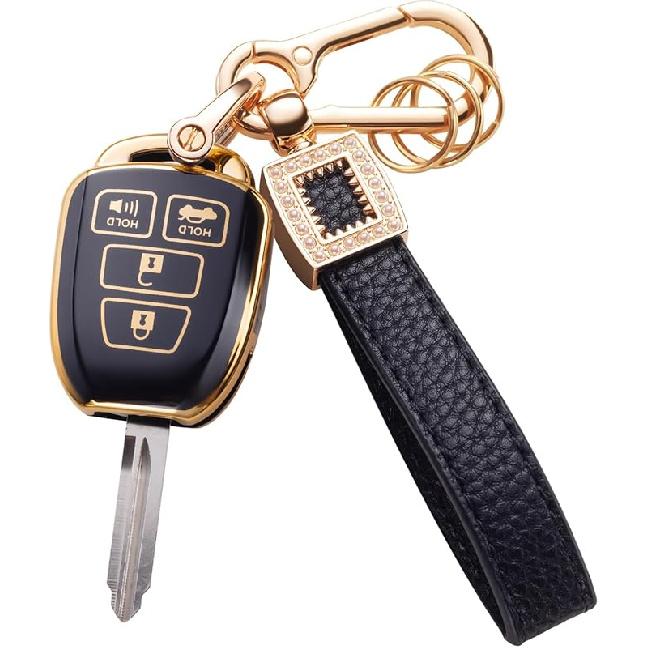 for Toyota Key Fob Cover with Leather Lanyard, Car Key Fob Case Compatible with 2018- Camry RAV4 Highlander Avalon C-HR Prius Corolla GT86 Smart Key