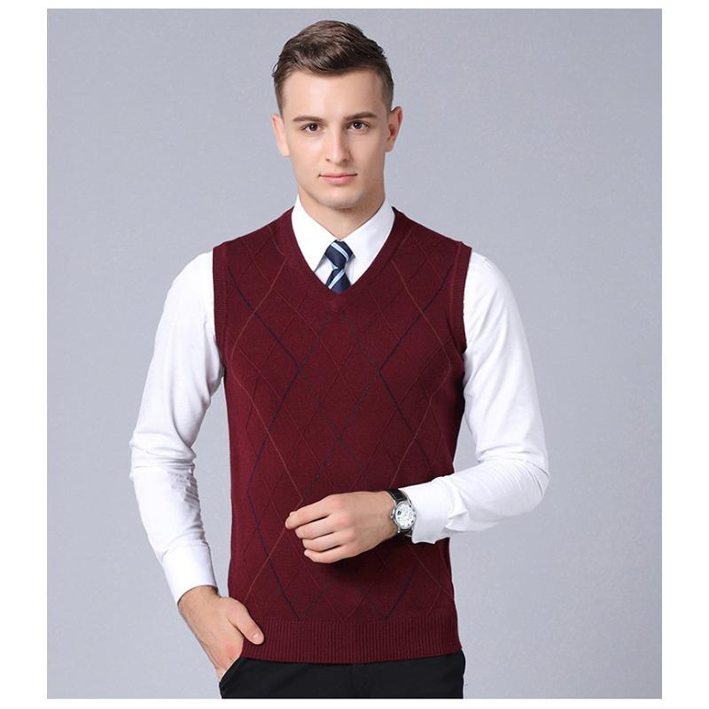 Men S Sleeveless V Neck Plaid Knit Vest Pullover Casual Top