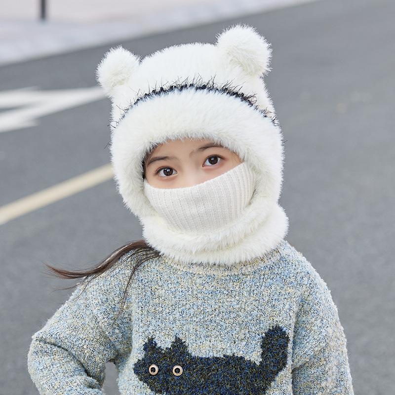 Children's hats winter cute plush scarf mask integrated hat warm windproof ear protection muff knitted wool hat
