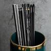 New 5 Pairs Black Silvery Alloy Chopsticks Non Moldy High-end Chopsticks Household Tableware for Easter, Ramadan, Christmas