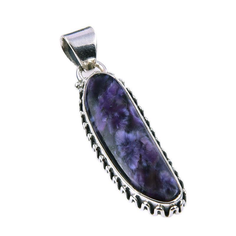 Natural Charoite Gemstone Handmade 925 Solid Sterling Silver Pendant 1.75'' J6O67