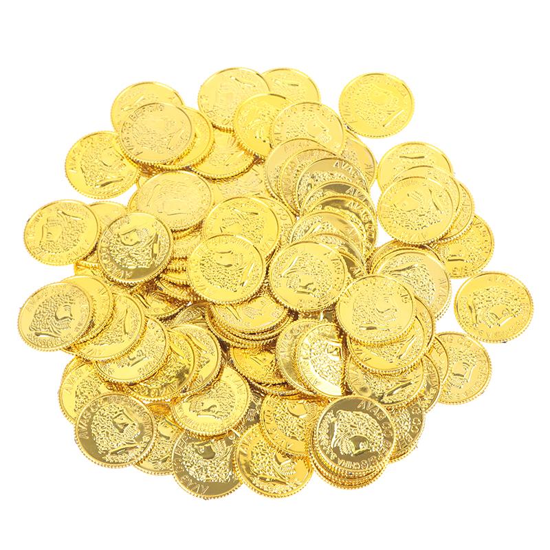 100Pcs/Bag Gold Fake Coins Shining Pirates Plastic Coin Party Currency Toy Game
