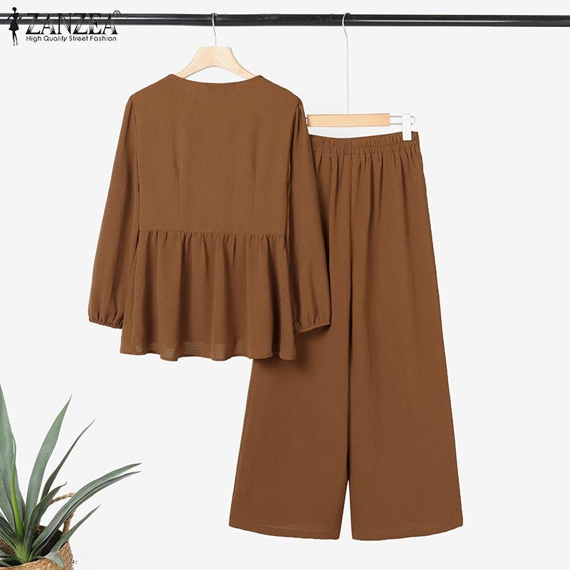 ZANZEA Lässiges zweiteiliges Anzug-Set für Damen mit langärmeliger Bluse und Hose